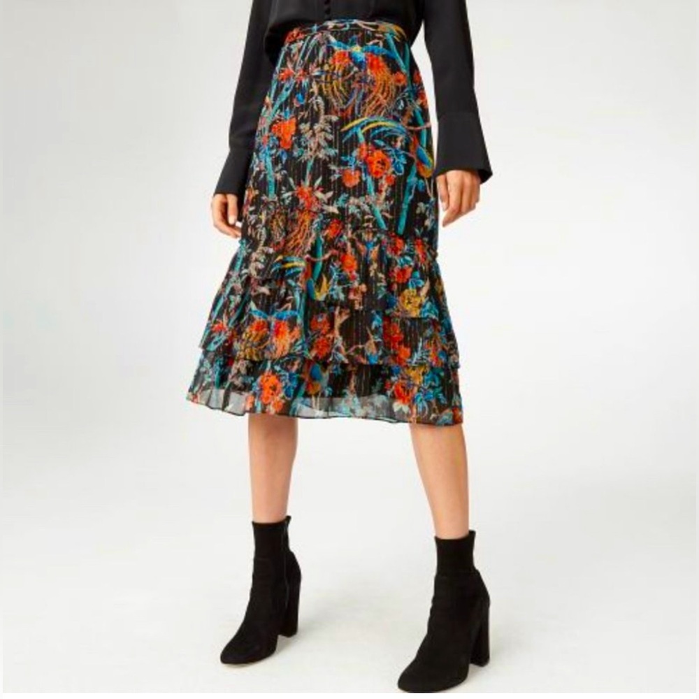 Club Monaco Loudie Floral Silk Midi Ruffle Skirt​​